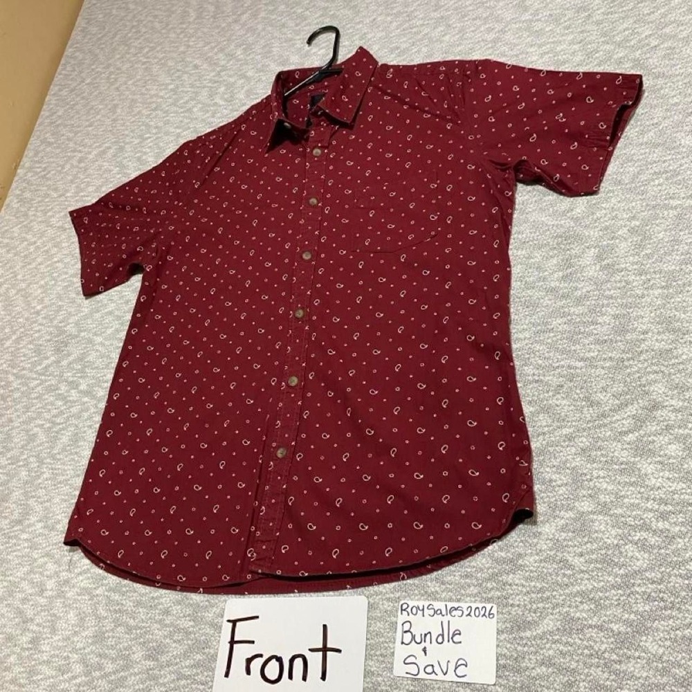 Cotton On burgundy button-up shirt with small white polka dots size L. SKU-C104
